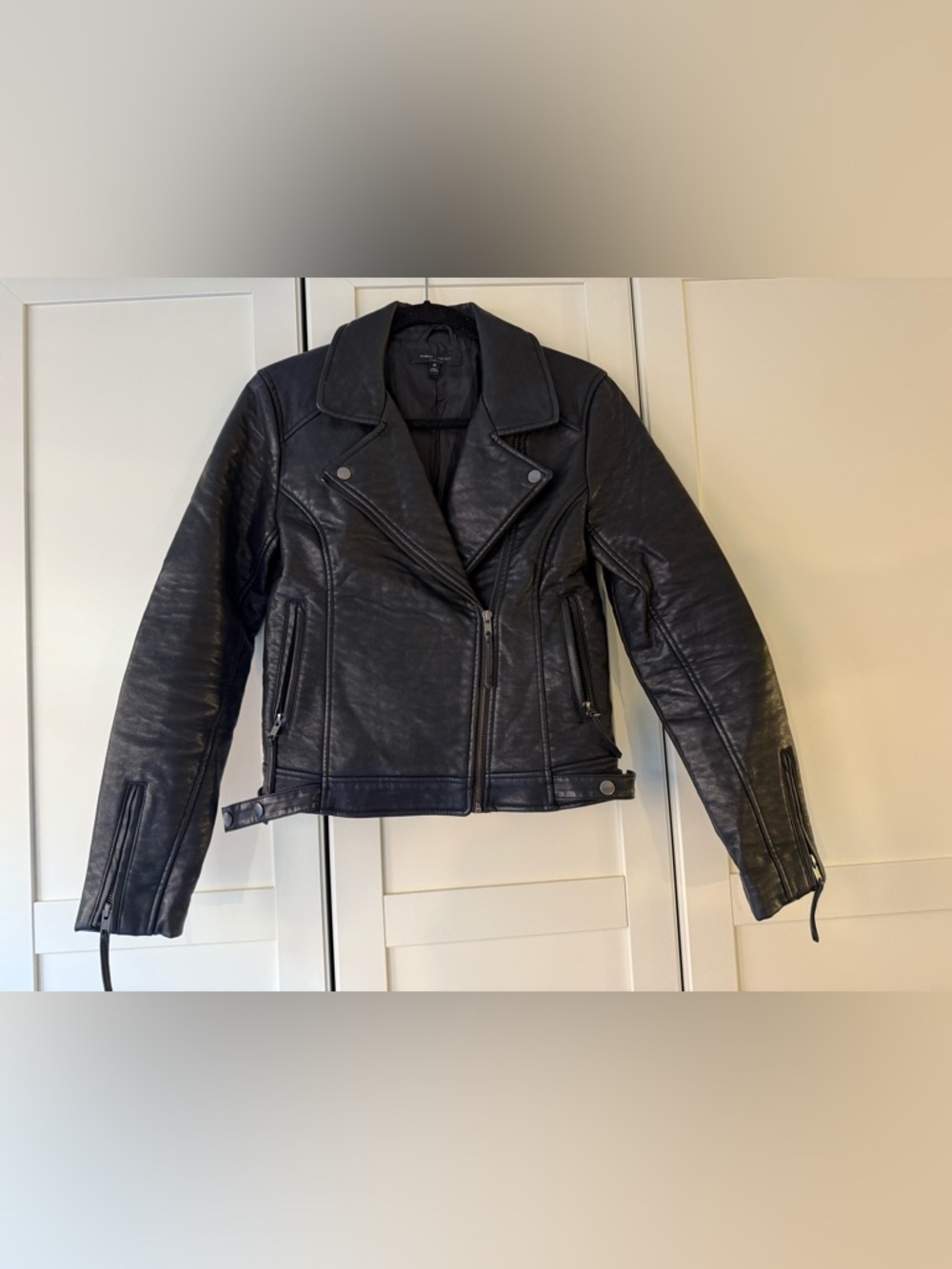 Romeo & Juliet Couture Black Asymmetrical Moto Leather Jacket